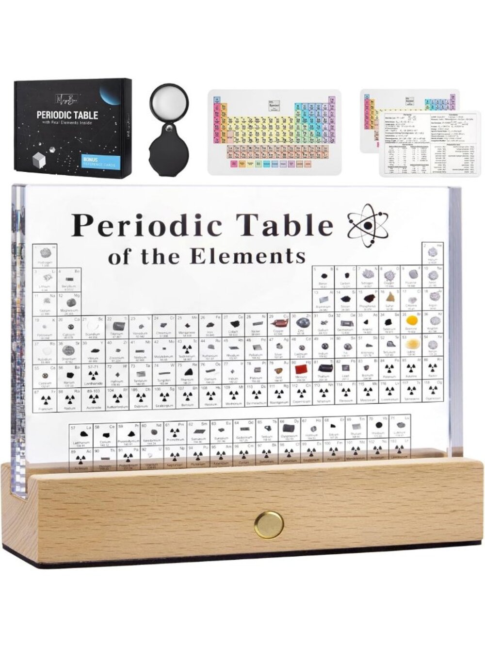 Large Acrylic Periodic Table Display with 83 Real Elements & Chemistry Cards